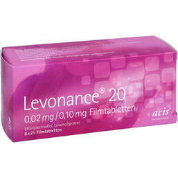 Abbildung: Levonance 20 0,02 mg / 0,10 mg Filmtabletten 6X21 St, Filmtabletten PZN 12147576