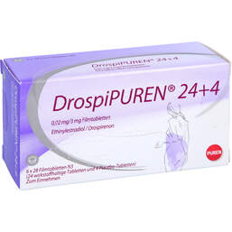 Abbildung: Drospipuren 24 + 4 0,02 mg / 3 mg Filmtabletten 6X28 St, Filmtabletten PZN 12202619
