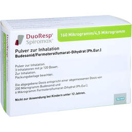 Abbildung: Duoresp Spiromax 160µg / 4,5µg / Dosis 3x120ED Inh.-P. 3 St, Inhalationspulver PZN 12308967