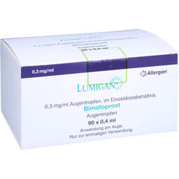 Abbildung: Lumigan 0,3 mg / ml Augentropfen im Einzeldosisbeh. 90X0.4 ml, Augentropfen PZN 12342935