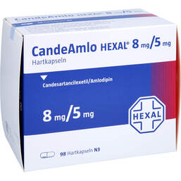 Abbildung: Candeamlo Hexal 8 mg / 5 mg Hartkapseln 98 St, Hartkapseln PZN 12343923