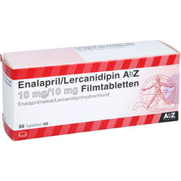 Abbildung: Enalapril / Lercanidipin AbZ 10 mg / 10 mg Filmtabletten  50 St, Filmtabletten PZN 12346821