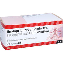 Abbildung: Enalapril / Lercanidipin AbZ 10 mg / 10 mg Filmtabletten  100 St, Filmtabletten PZN 12346838