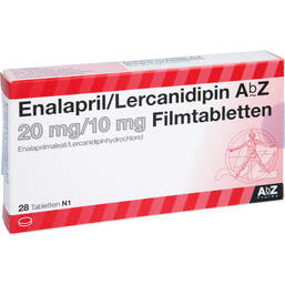 Abbildung: Enalapril / Lercanidipin AbZ 20 mg / 10 mg Filmtabletten  28 St, Filmtabletten PZN 12346850