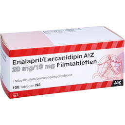 Abbildung: Enalapril / Lercanidipin AbZ 20 mg / 10 mg Filmtabletten  100 St, Filmtabletten PZN 12346873