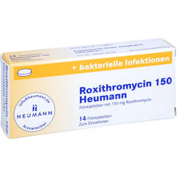 Abbildung: Roxithromycin 150 Heumann Filmtabletten 14 St, Filmtabletten PZN 12350343