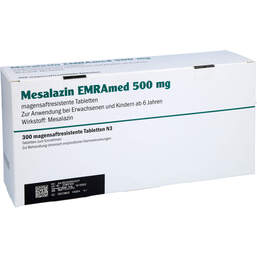 Abbildung: Mesalazin Emramed 500 mg magensaftresistent Tabletten 300 St, Tabletten magensaftresistent PZN 12355122
