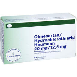 Abbildung: Olmesartan / Hydrochlorothiazid Heu.20mg / 12,5mg Fta 98 St, Filmtabletten PZN 12359433