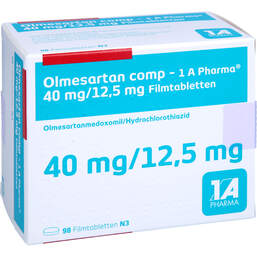 Abbildung: Olmesartan comp 1A Pharma 40 mg / 12,5 mg Filmtabletten  98 St, Filmtabletten PZN 12359723