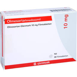 Abbildung: Olmesartan Glenmark 10 mg Filmtabletten 98 St, Filmtabletten PZN 12360092