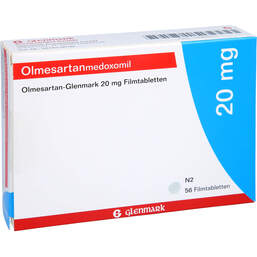 Abbildung: Olmesartan Glenmark 20 mg Filmtabletten 56 St, Filmtabletten PZN 12360117