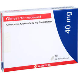 Abbildung: Olmesartan Glenmark 40 mg Filmtabletten 28 St, Filmtabletten PZN 12360152