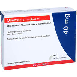 Abbildung: Olmesartan Glenmark 40 mg Filmtabletten 56 St, Filmtabletten PZN 12360169