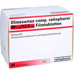 Abbildung: Olmesartan comp.ratiopharm 40 / 12,5 mg Filmtabletten  98 St, Filmtabletten PZN 12366700