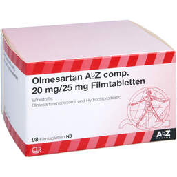 Abbildung: Olmesartan AbZ comp.20 mg / 25 mg Filmtabletten 98 St, Filmtabletten PZN 12370759