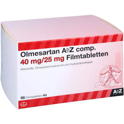 Abbildung: Olmesartan AbZ comp.40 mg / 25 mg Filmtabletten 98 St, Filmtabletten PZN 12370848