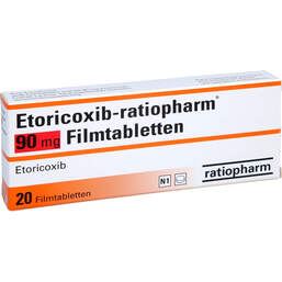 Abbildung: Etoricoxib ratiopharm 90 mg Filmtabletten 20 St, Filmtabletten PZN 12377129