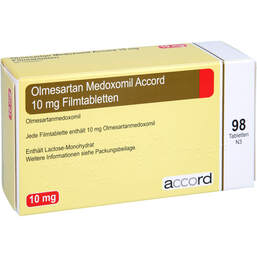 Abbildung: Olmesartan Medoxomil Accord 10 mg Filmtabletten 98 St, Filmtabletten PZN 12379654