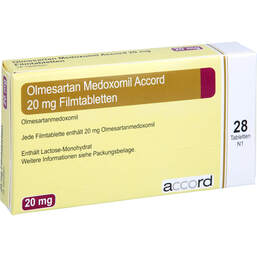 Abbildung: Olmesartan Medoxomil Accord 20 mg Filmtabletten 28 St, Filmtabletten PZN 12379660