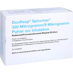 Abbildung: Duoresp Spiromax 320µg / 9 µg / Dosis 3x60ED Inh.-Pulver  3 St, Inhalationspulver PZN 12387240