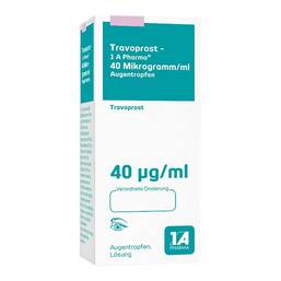 Abbildung: Travoprost 1A Pharma 40 Mikrogramm / ml Augentropfen 2.5 ml, Augentropfen PZN 12388765