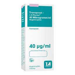 Abbildung: Travoprost 1A Pharma 40 Mikrogramm / ml Augentropfen 3X2.5 ml, Augentropfen PZN 12388771