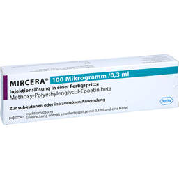 Abbildung: Mircera 100 Mikrogramm / 0,3 ml Injektionslösung i.e.F.-Sp. 1 St, Fertigspritzen PZN 12389262