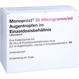 Abbildung: Monoprost 50 Mikrogramm / ml Augentropfenin Einzeldosen 90X0.2 ml, Einzeldosispipetten PZN 12391371