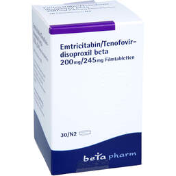 Abbildung: Emtricitabin / Tenofovirdisoproxil beta 200mg / 245mg 30 St, Filmtabletten PZN 12398137
