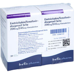 Abbildung: Emtricitabin / Tenofovirdisoproxil beta 200mg / 245mg 60 St, Filmtabletten PZN 12398143
