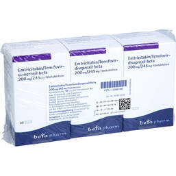 Abbildung: Emtricitabin / Tenofovirdisoproxil beta 200mg / 245mg 90 St, Filmtabletten PZN 12398166