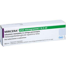 Abbildung: Mircera 250 Mikrogramm / 0,3 ml Injektionslösung i.e.Fert.-S 1 St, Fertigspritzen PZN 12405110