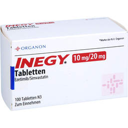 Abbildung: Inegy 10 mg / 20 mg Tabletten 100 St, Tabletten PZN 12405311