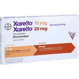 Abbildung: Xarelto 15 mg + 20 mg Filmtabletten Starterpackung 1 P, Filmtabletten PZN 12407801