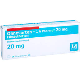 Abbildung: Olmesartan 1A Pharma 20 mg Filmtabletten 28 St, Filmtabletten PZN 12408516