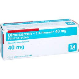 Abbildung: Olmesartan 1A Pharma 40 mg Filmtabletten 28 St, Filmtabletten PZN 12408545