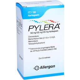 Abbildung: Pylera 140 mg / 125 mg / 125 mg Hartkapseln 120 St, Hartkapseln PZN 12412423