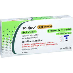 Abbildung: Toujeo 300 E / ml Solostar Injektionslösung in einem Fertigpen 3X1.5 ml, Injektionslösung PZN 12415025