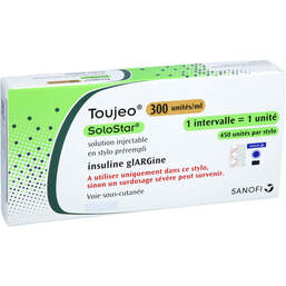 Abbildung: Toujeo 300 E / ml Solostar Injektionslösung in einem Fertigpen 5X1.5 ml, Injektionslösung PZN 12415031