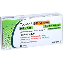 Abbildung: Toujeo 300 E / ml Solostar Injektionslösung in einem Fertigpen 10X1.5 ml, Injektionslösung PZN 12415048