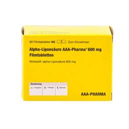 Abbildung: Alpha Liponsäure AAA Pharma 600 mg Filmtabletten 60 St, Filmtabletten PZN 12415982
