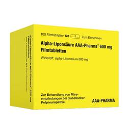 Abbildung: Alpha Liponsäure AAA Pharma 600 mg Filmtabletten 100 St, Filmtabletten PZN 12415999