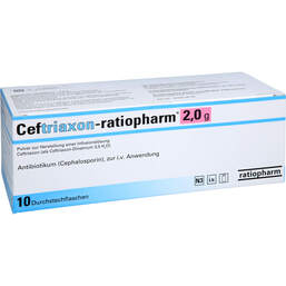 Abbildung: Ceftriaxon ratiopharm 2,0 g Pulver zur H.einer Infusionslösung 10 St, Pulver zur Herstellung einer Infusionslösung PZN 12428074