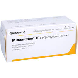 Abbildung: Mictonetten 10 mg überzogene Tabletten 49 St, Überzogene Tabletten PZN 12438776