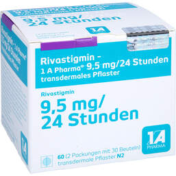 Abbildung: Rivastigmin 1A Pharma 9,5 mg / 24 Std.transd.Pflaster 60 St, Pflaster transdermal PZN 12444044