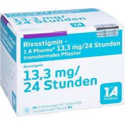 Abbildung: Rivastigmin 1A Pharma 13,3 mg / 24 Std.transd. Pflaster 90 St, Pflaster transdermal PZN 12444096