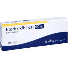 Abbildung: Etoricoxib beta 90 mg Filmtabletten 20 St, Filmtabletten PZN 12444251