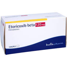 Abbildung: Etoricoxib beta 120 mg Filmtabletten 100 St, Filmtabletten PZN 12444357
