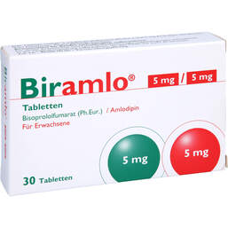 Abbildung: Biramlo 5 mg / 5 mg Tabletten 30 St, Tabletten PZN 12449952