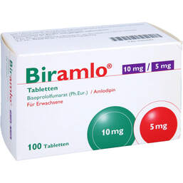 Abbildung: Biramlo 10 mg / 5 mg Tabletten 100 St, Tabletten PZN 12450085